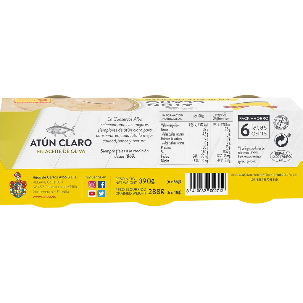 ALBO ATUN CLARO EN ACEITE OLIVA PACK 6 X 48GR