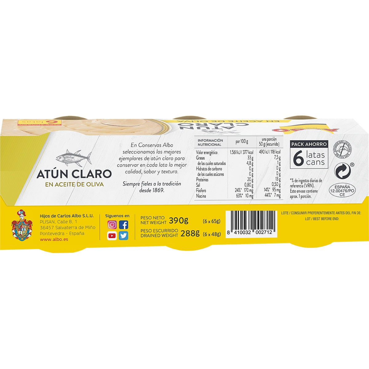 ALBO ATUN CLARO EN ACEITE OLIVA PACK 6 X 48GR