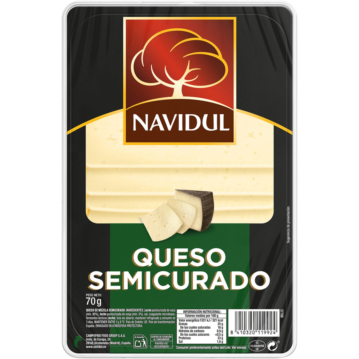 NAVIDUL QUESO SEMICURADO LONCHAS 70 GR.