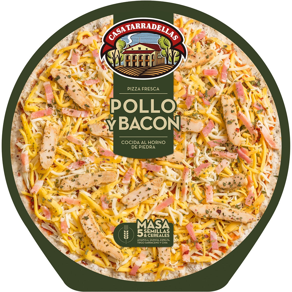 TARRADELLAS PIZZA POLLO Y BACON MASA 5 CEREALES 410GR