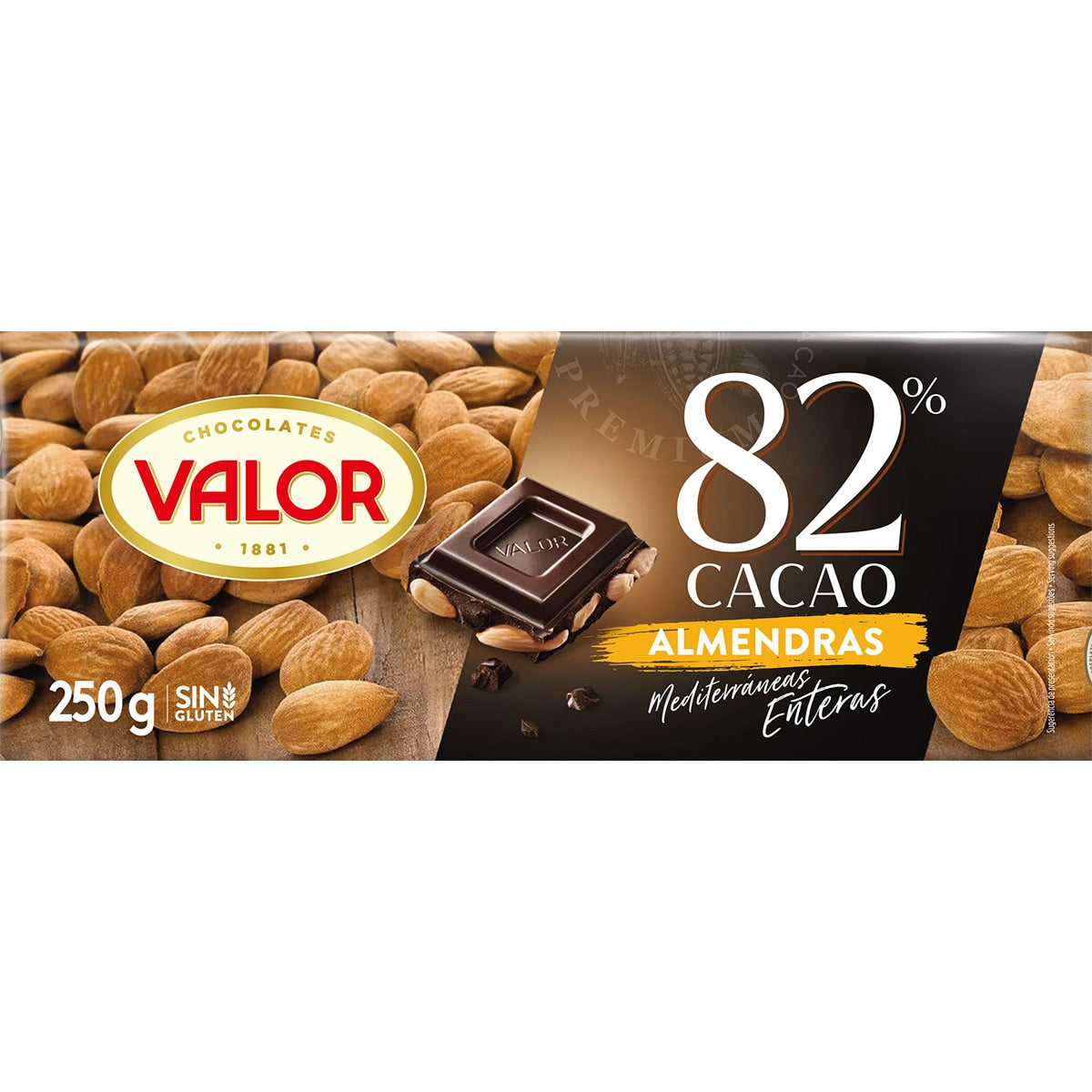 VALOR CHOCOLATE NEGRO 82% ALMENDRAS 250GR