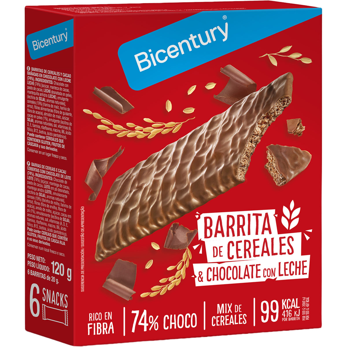 BICENTURY SNACK BARRITAS CHOCO.LECHE PACK 6 120GR
