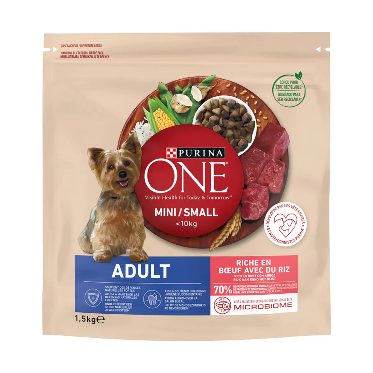 PURINA ONE MINI <10KG PARA PELO BUEY C/ARROZ PERRO 1,5KG
