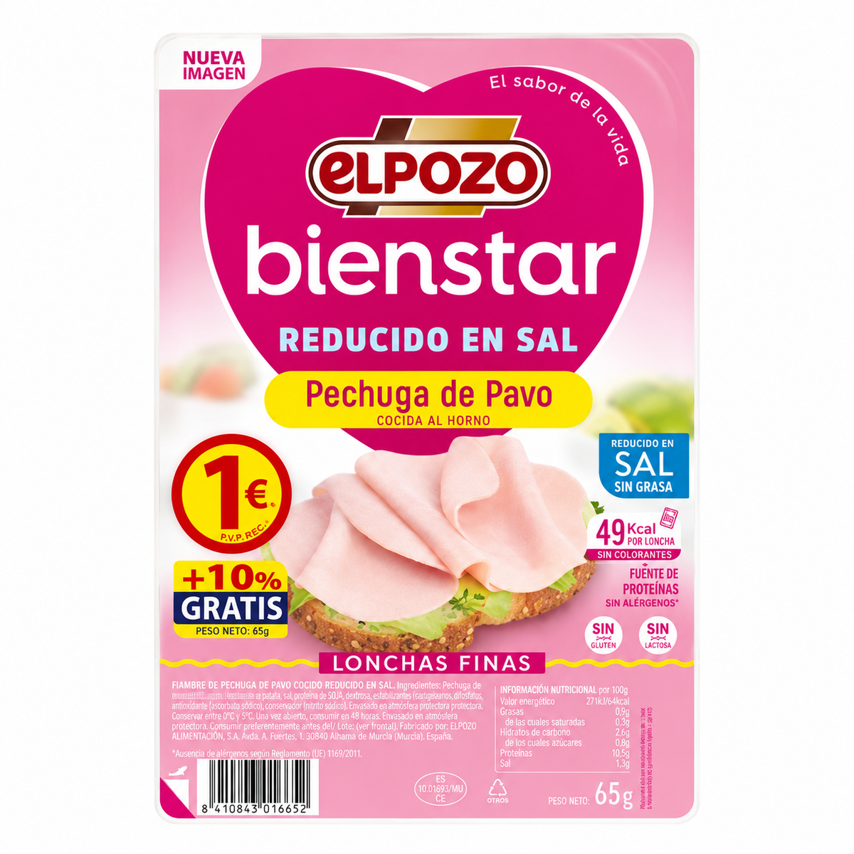 Elpozo Pechuga de Pavo Reducida en Sal Finas Lonchas 65 G+10%