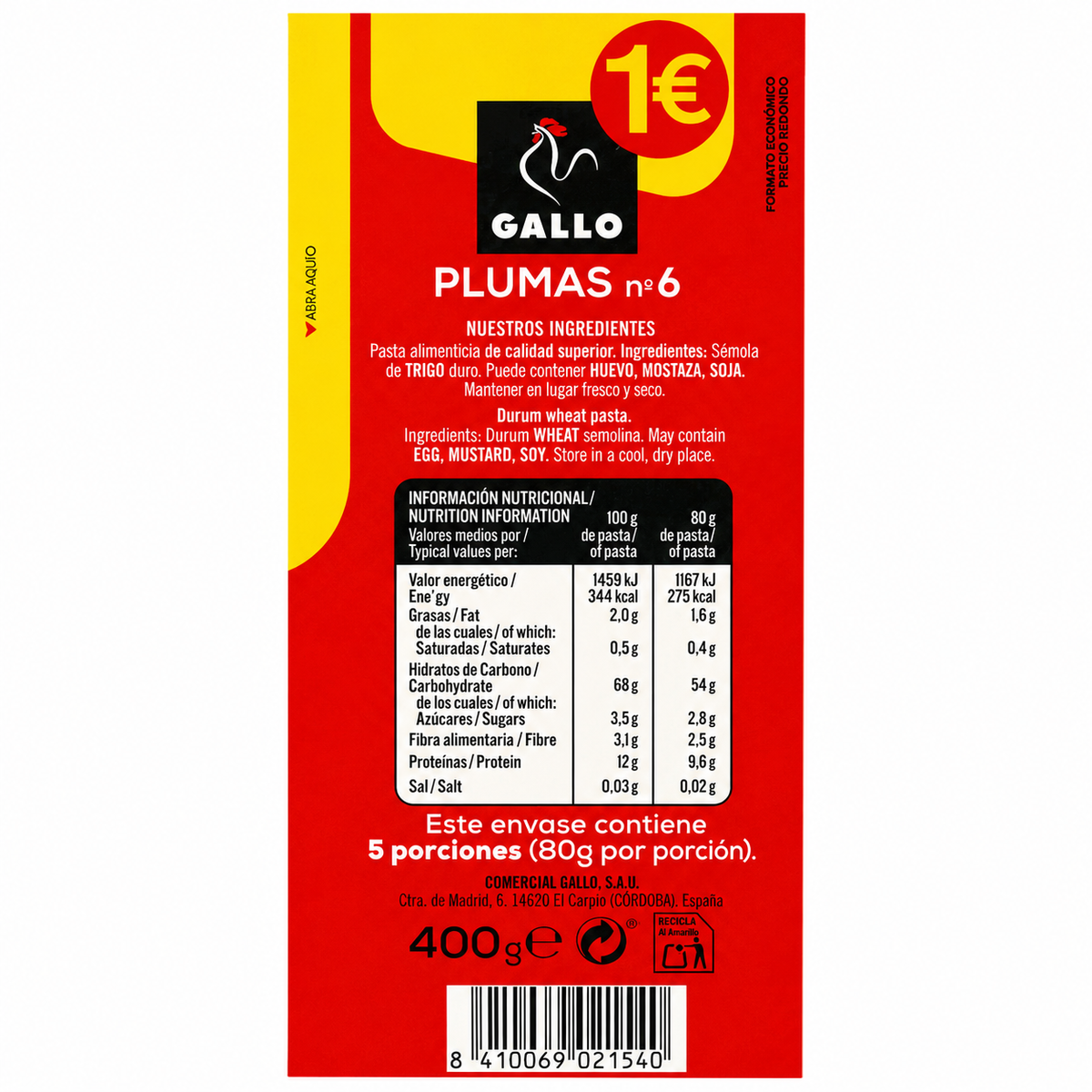 GALLO PLUMAS N6 400GR