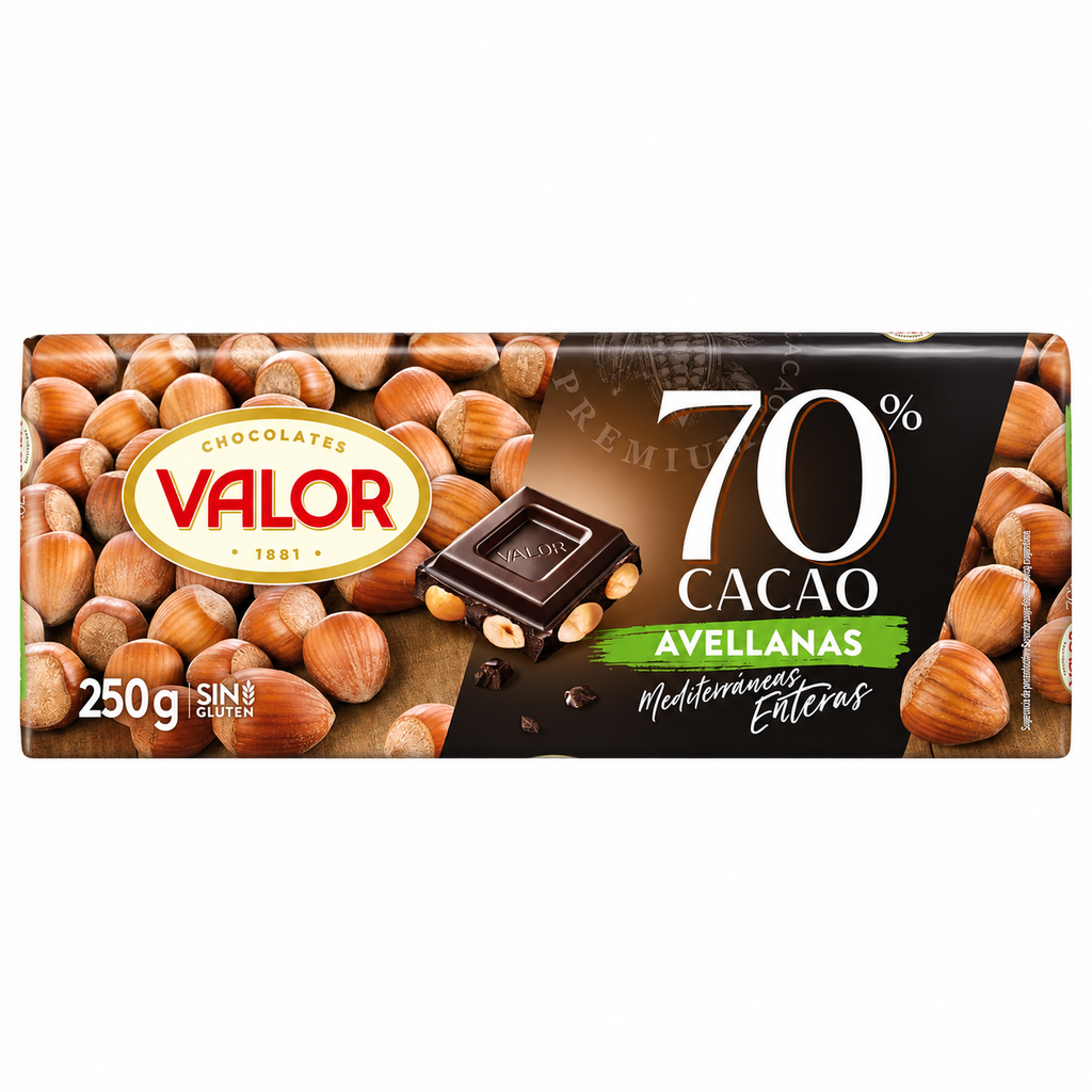 VALOR CHOCOLATE NEGRO 70% AVELLANAS 250 GRS