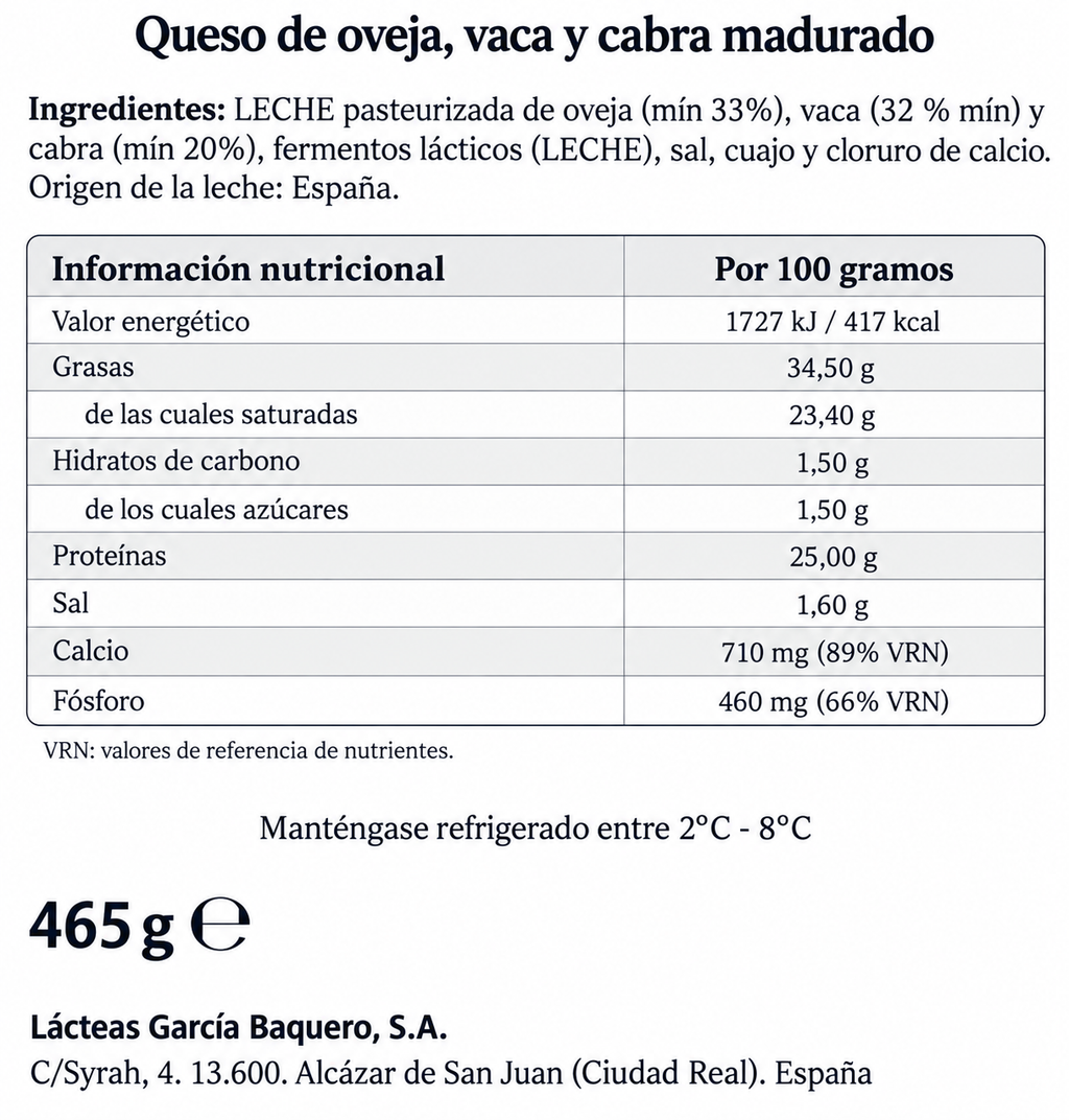 GARCIA BAQUERO Q.SEMICURADO MEDIA PIEZA PRECIO KG