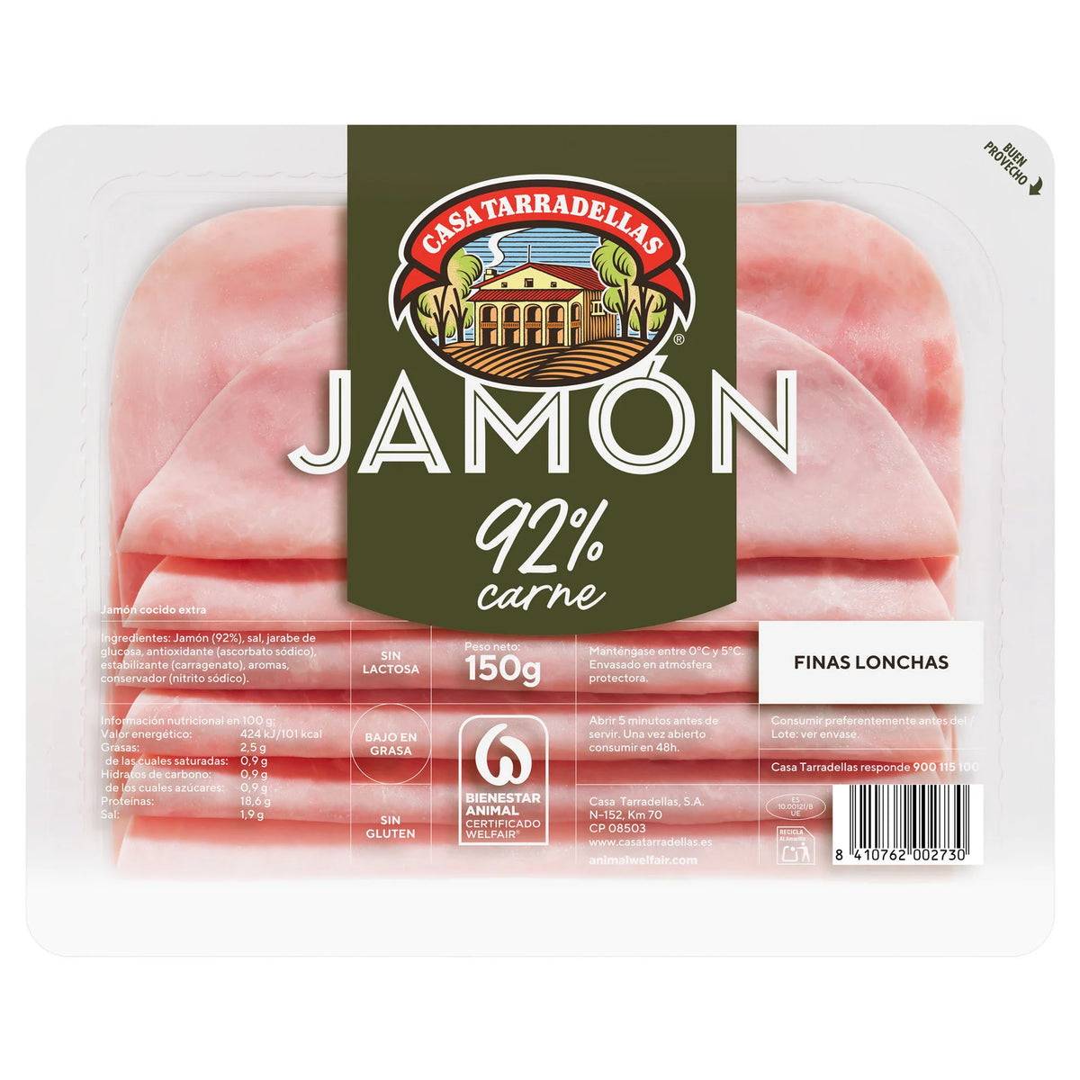 TARRADELLAS JAMON COCIDO EXTRA FINAS LONCHAS 150 G