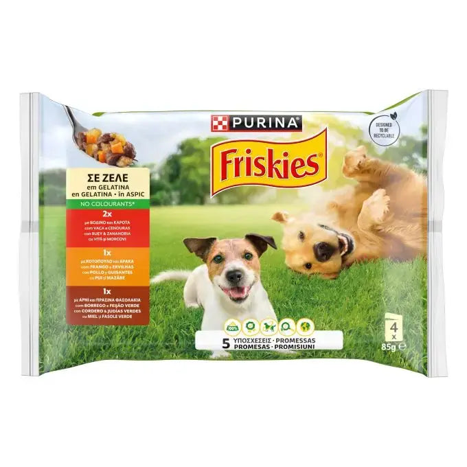 FRISKIES PURINA DOG EN SALSA POLLO Y ZANAHORIAS PACK 4X85GRS