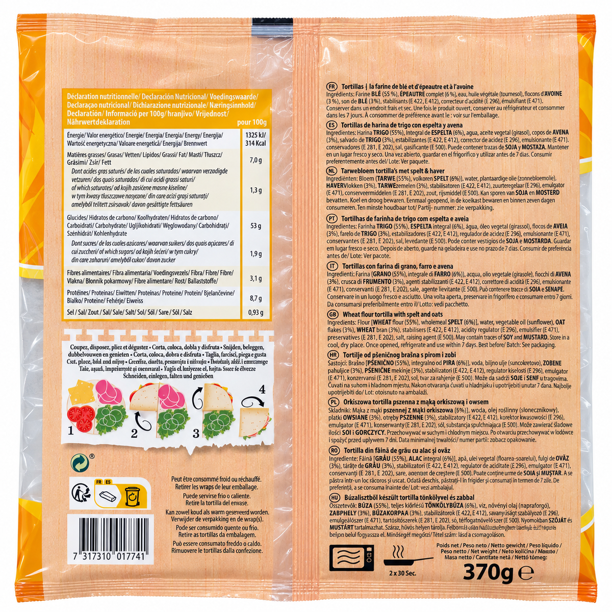 MISSION WRAPS ESPELTA Y AVENA 25CM PACK 6 370GR