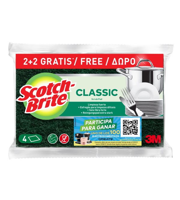 SCOTCH BRITE ESTROPAJO CLASSIC FIBRA VERDE POPULAR P-2+2