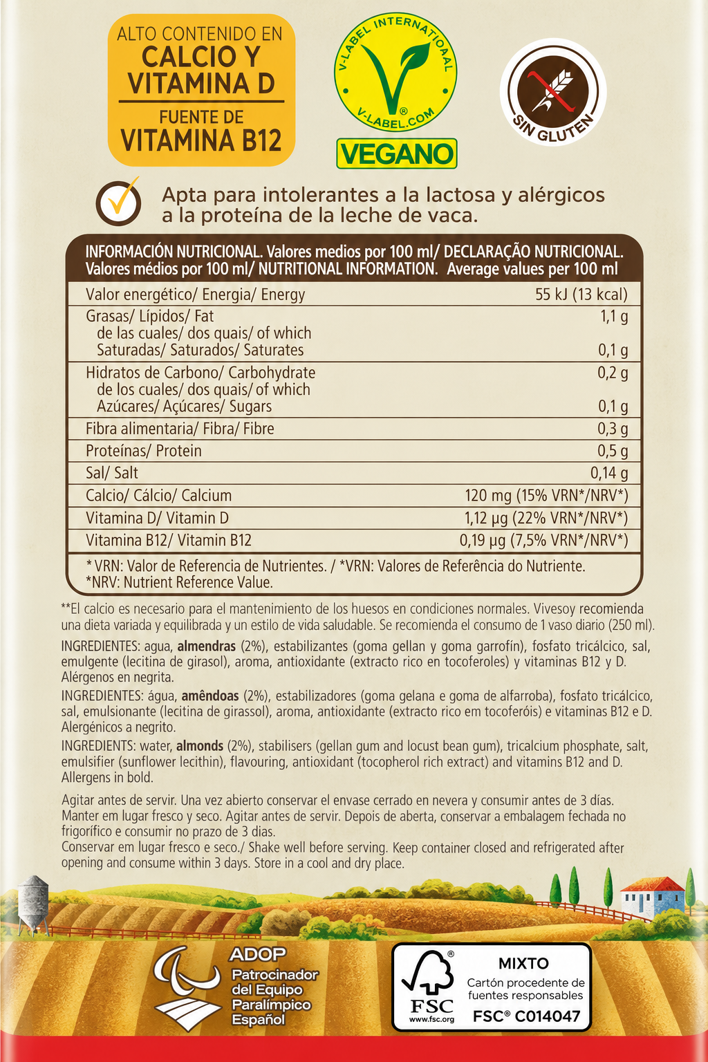Pascual Vivesoy Almendra sin Azucar 1l