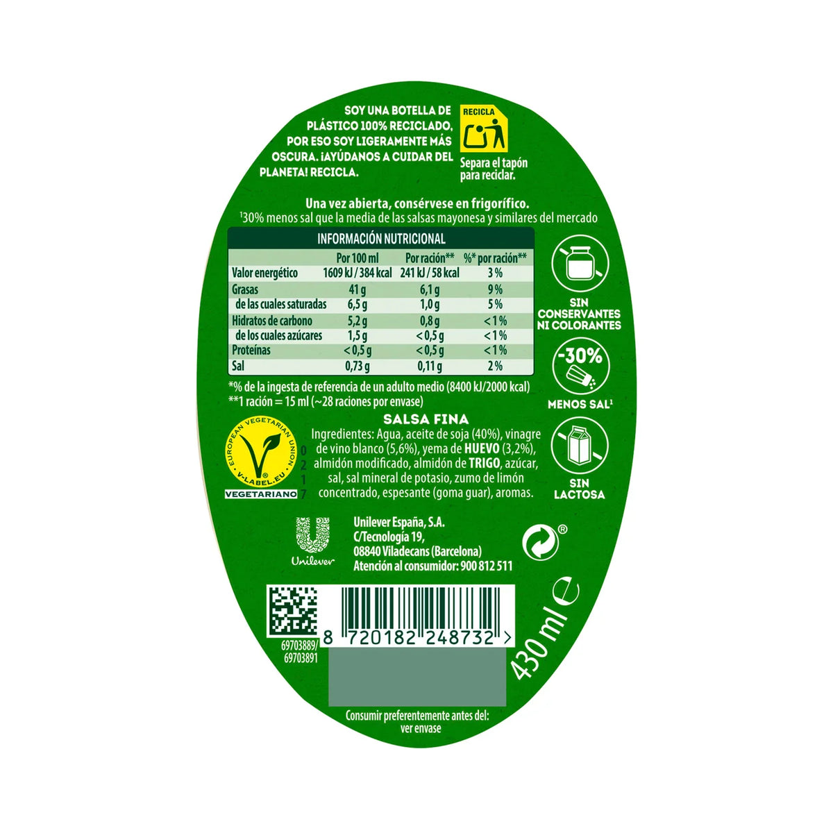CALVE MAYONESA CASERA BOCABAJO 430ML