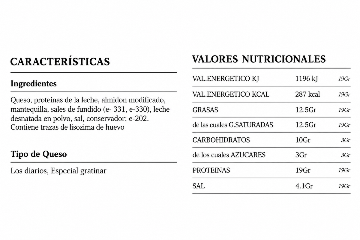 TGT RALLADO FUNDIDO CON MOZARELLA 150 GRS