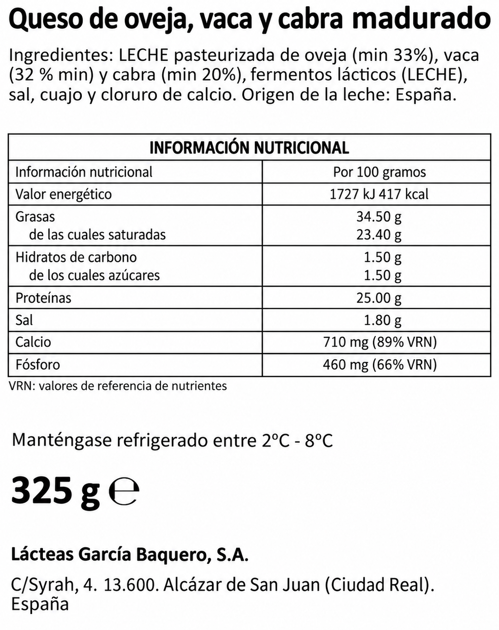 GARCIA BAQUERO YA CORTADO SEMICURADO CUÑA 250GR