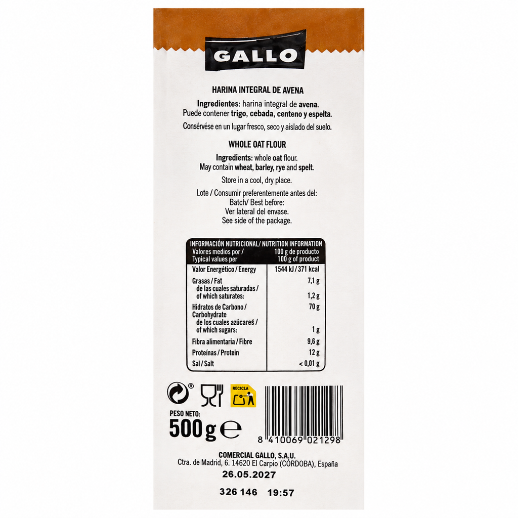 GALLO HARINA AVENA 500 GRS