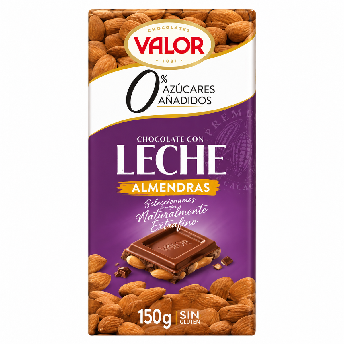 VALOR CHOCO. C/LECHE Y ALMENDRAS 0%AZUCAR 150GR