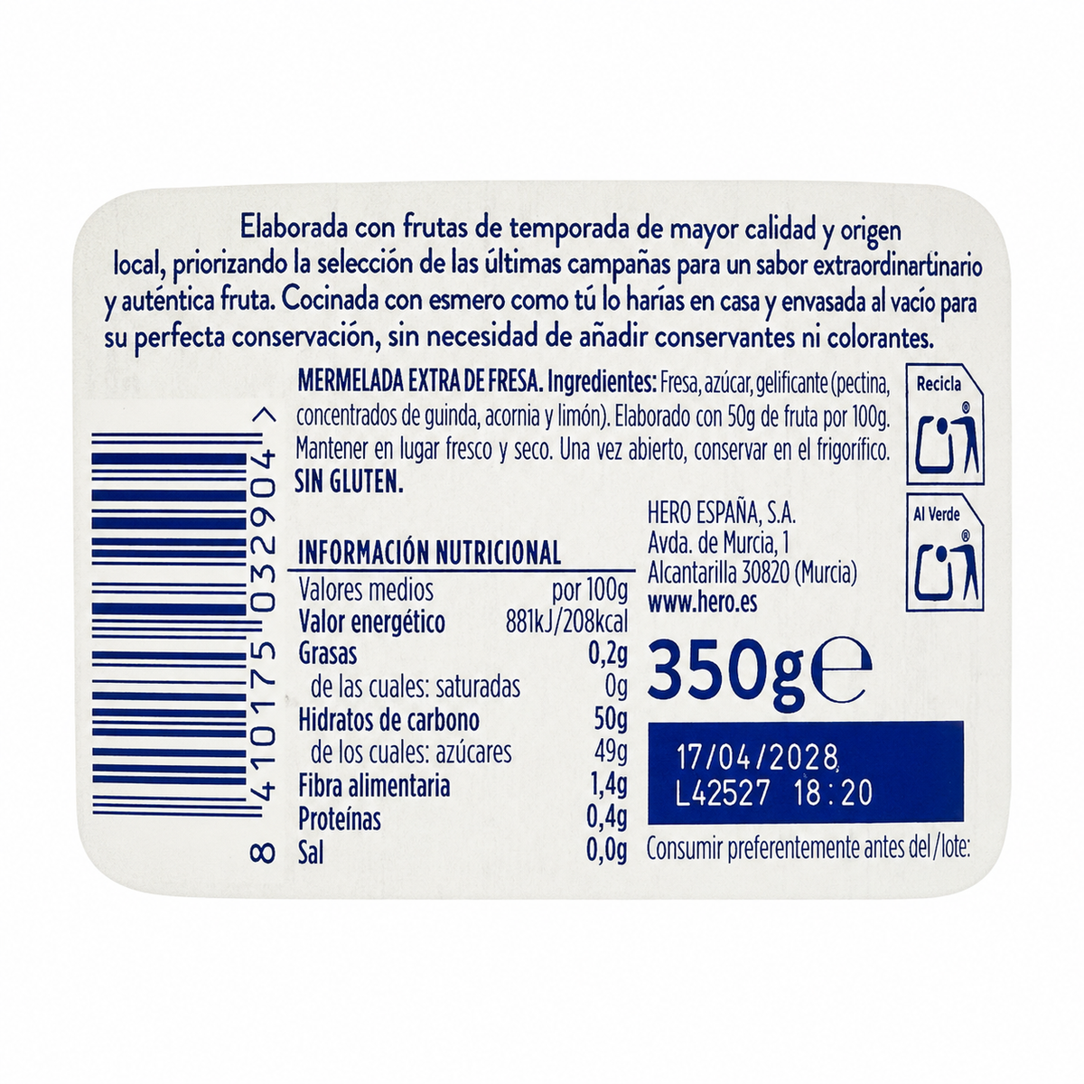 HERO CONFITURA TEMPORADA FRESA 350GR