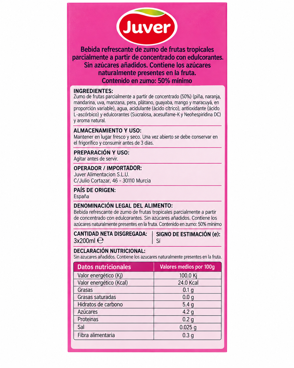 JUVER DISFRUTA TROPICAL 2L