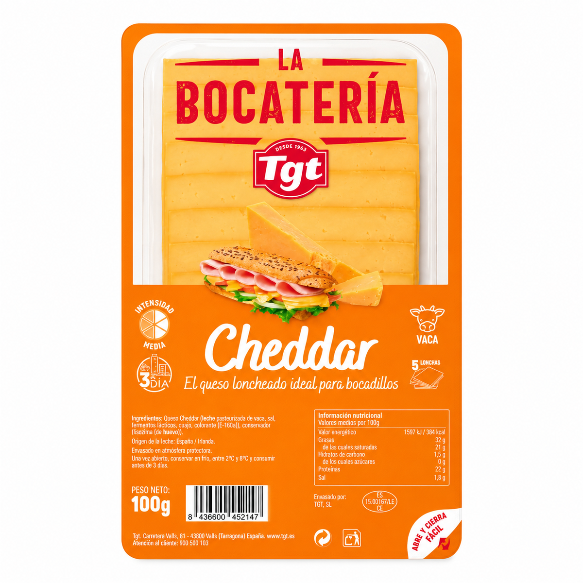 BOCATERIA QUESO LONCHA CHEDDAR 100 GRS.