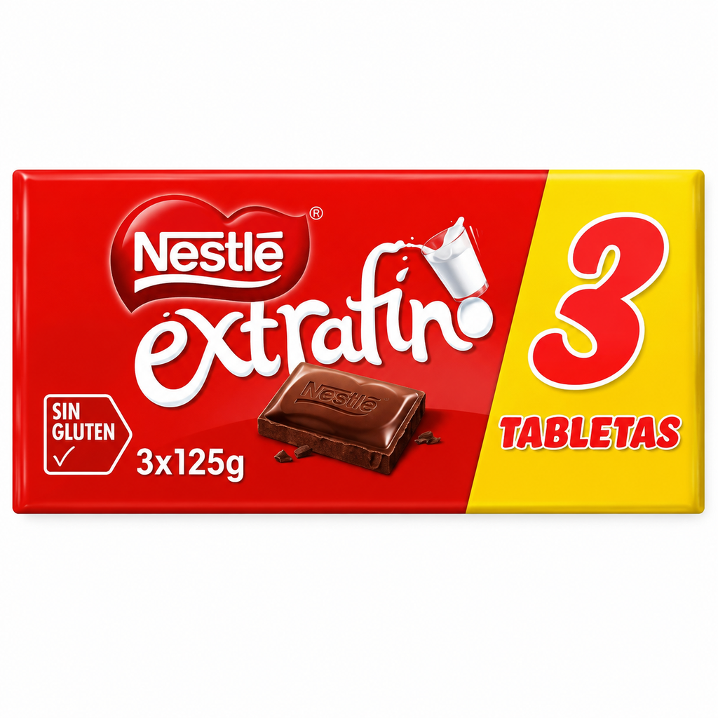 NESTLE CHOCOLATE CON LECHE FINO + TABLETA REGALO PACK-3 X 125GR