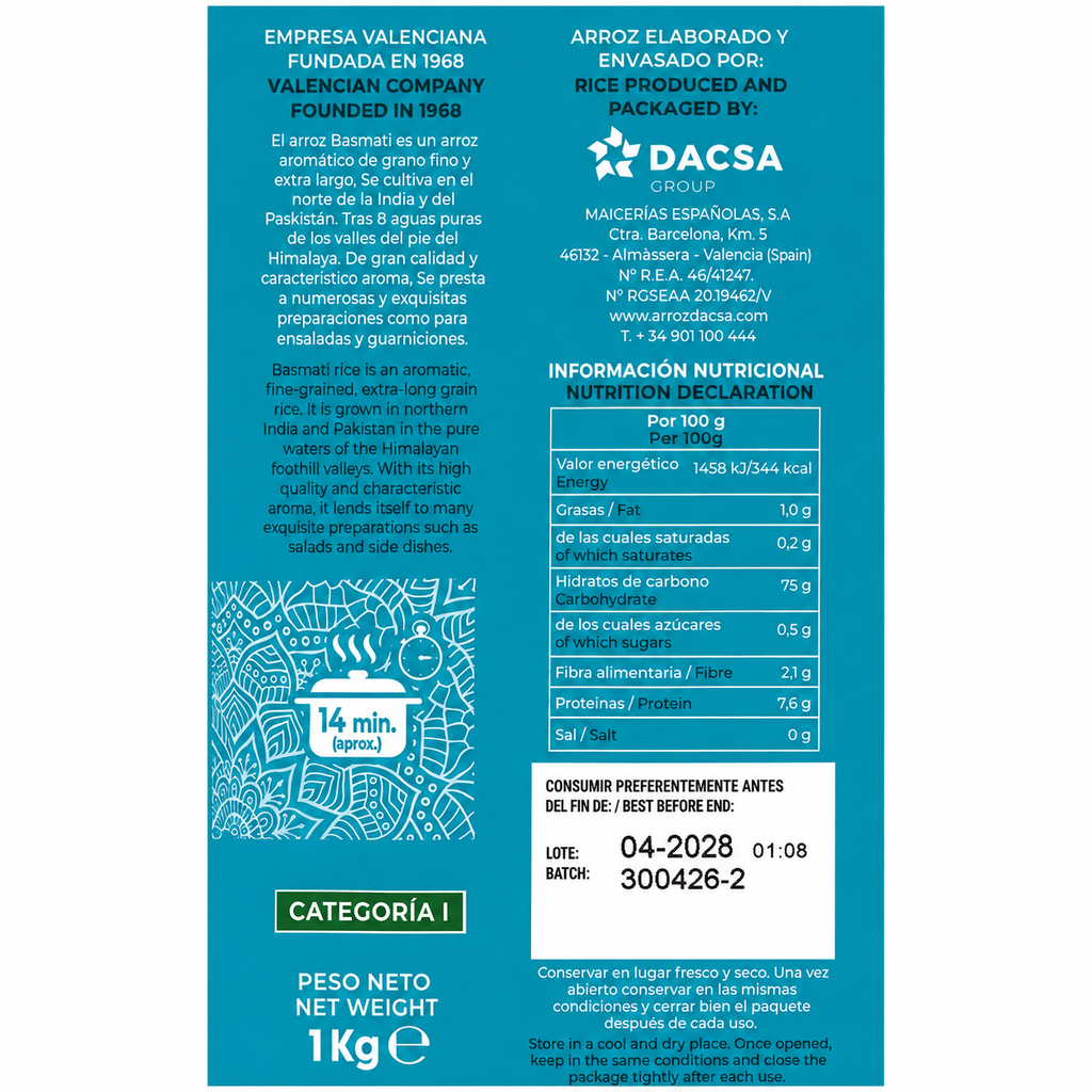 DACSA ARROZ BASMATI 1KG