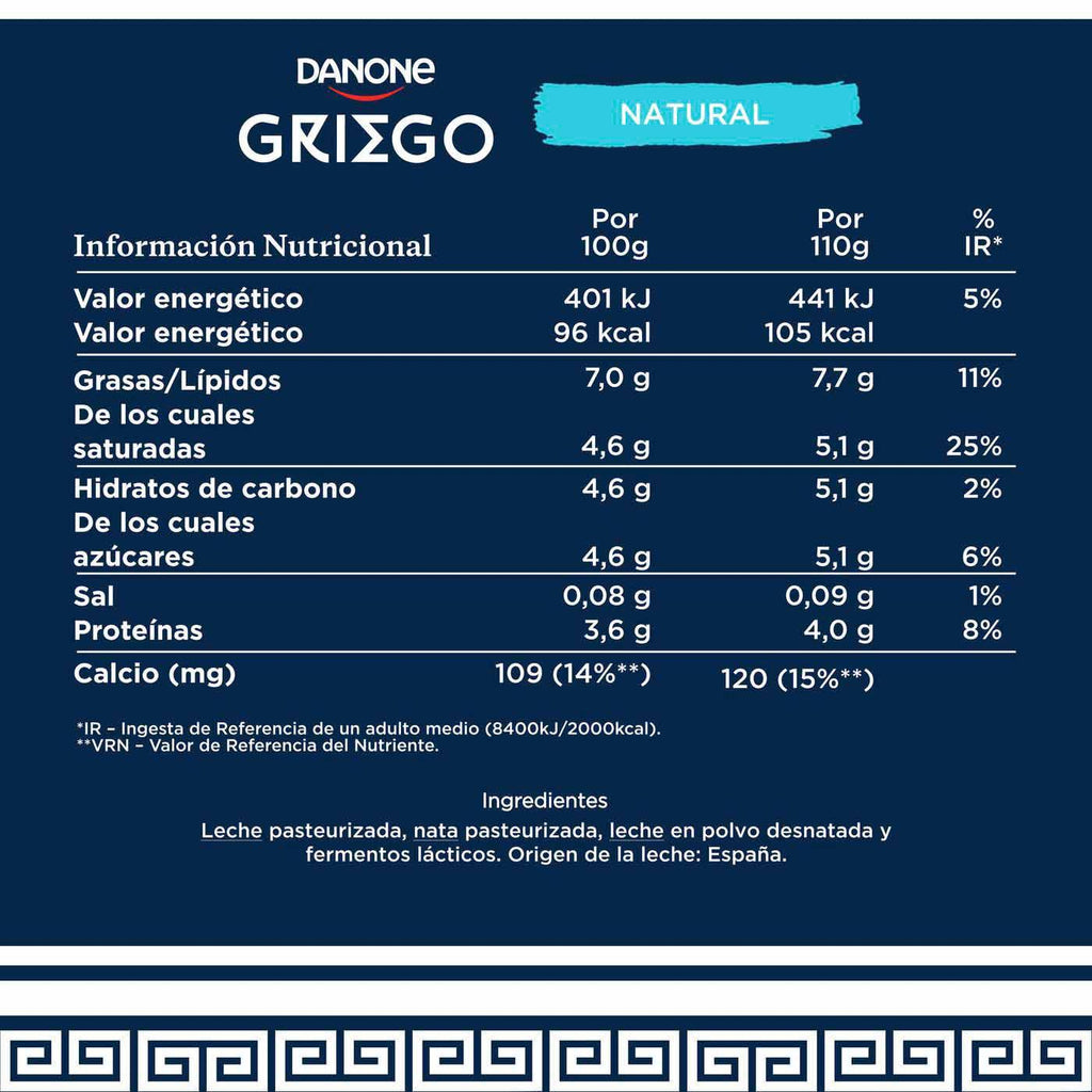 DANONE YOGUR GRIEGO NATURAL PACK 4 X 115GR
