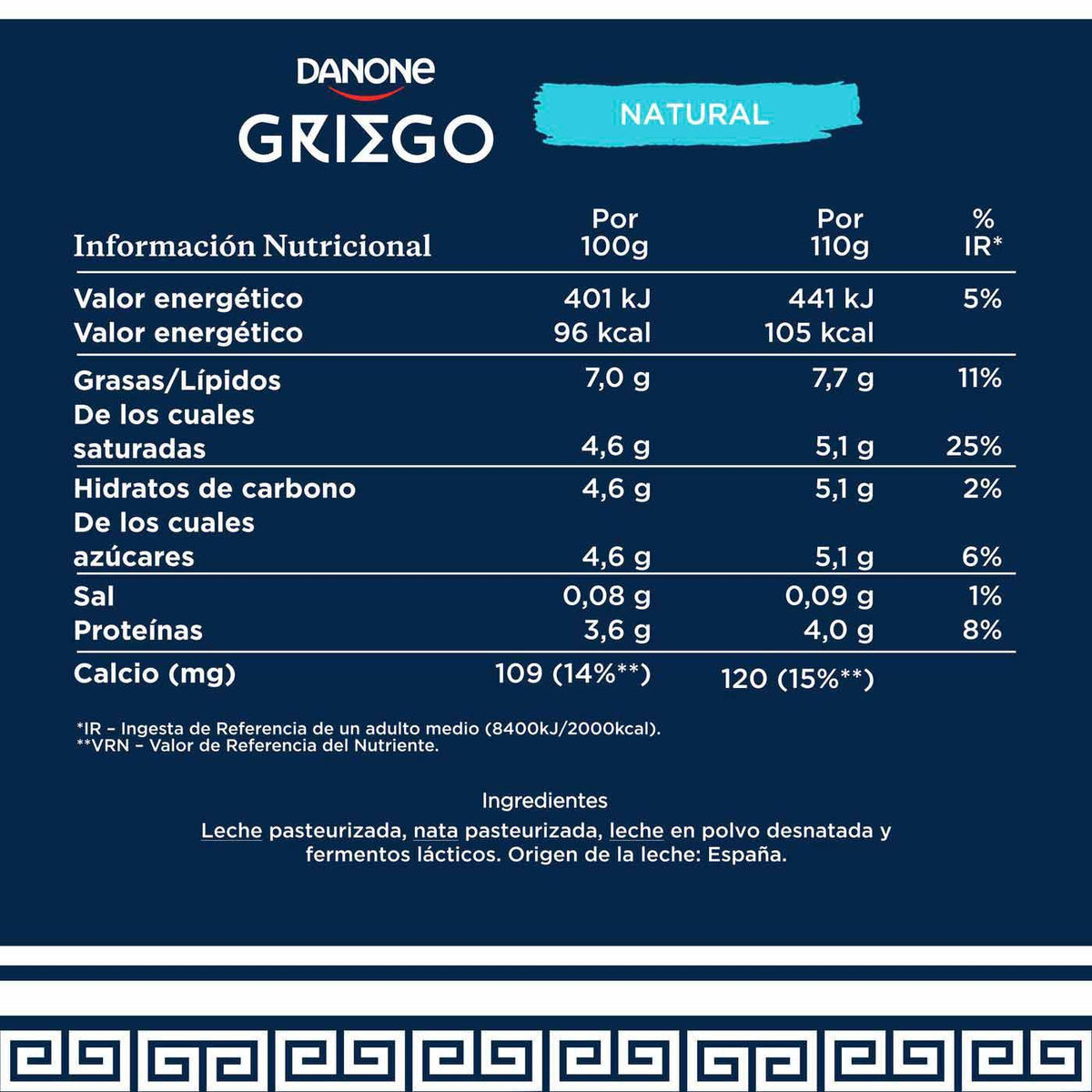 DANONE YOGUR GRIEGO NATURAL PACK 4 X 115GR