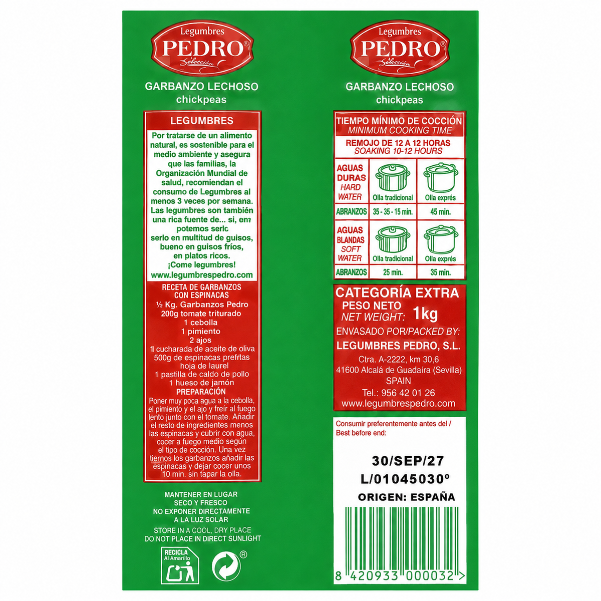 GARBANZO LECHOSO PEDRO 1KG