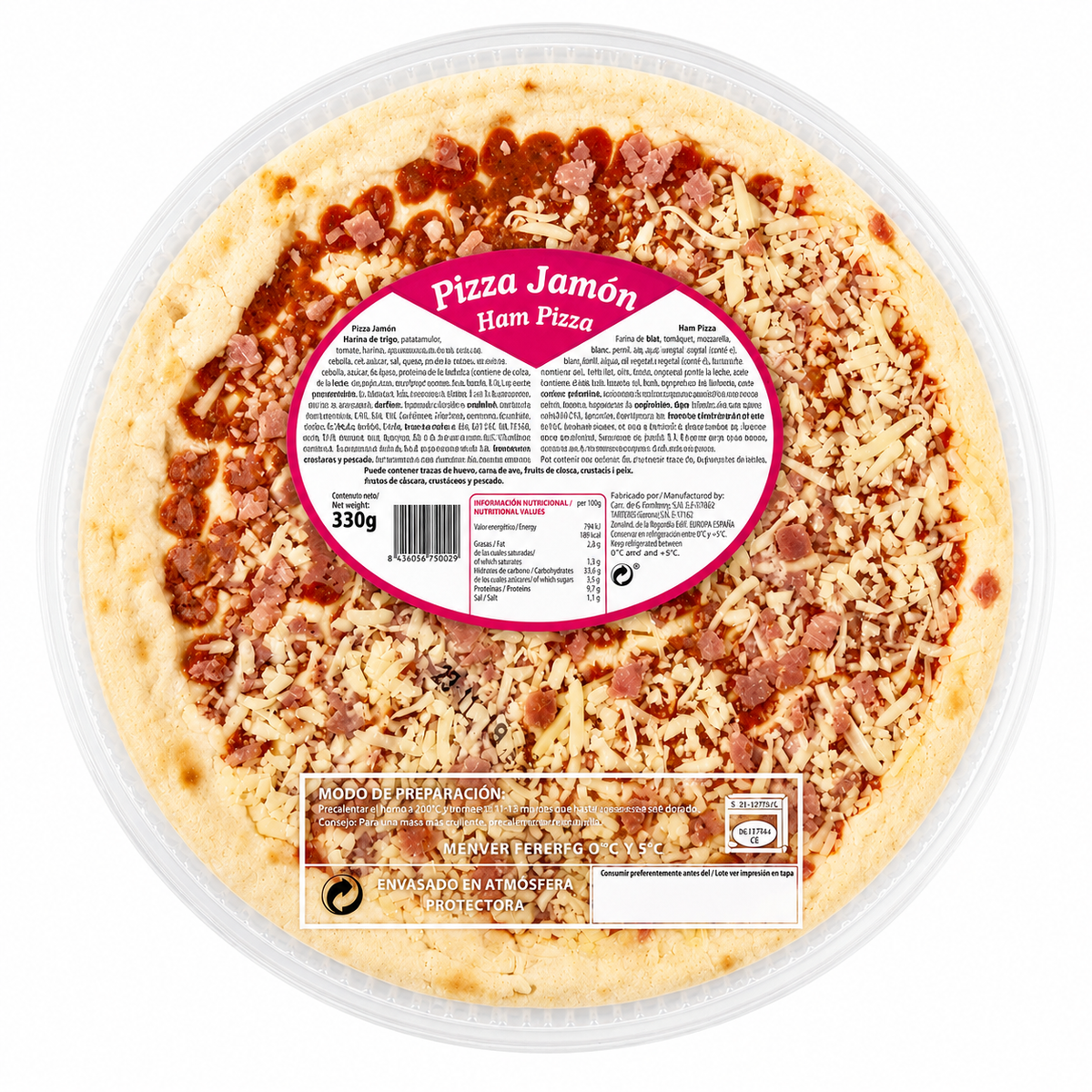 PIZZA PALACIOS JAMON Y QUESO 330GR