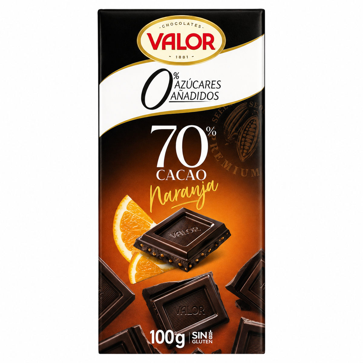 VALOR CHOCO 0%AZUCAR CHOCO NEGRO NARANJA 100GR