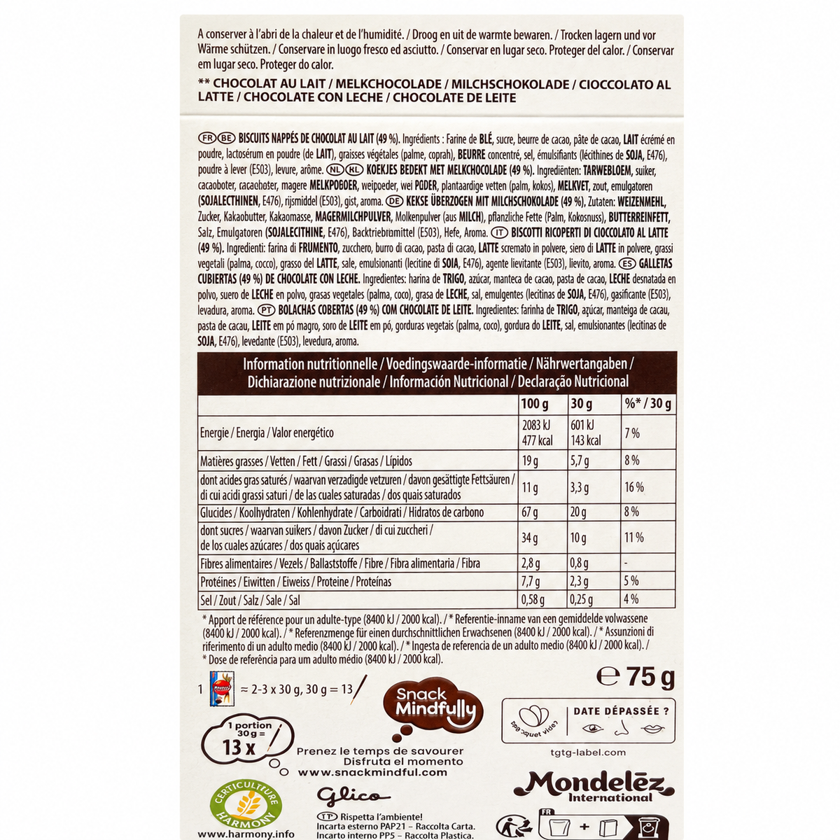 GALLETAS MIKADO CHOCO.C/LECHE 75G