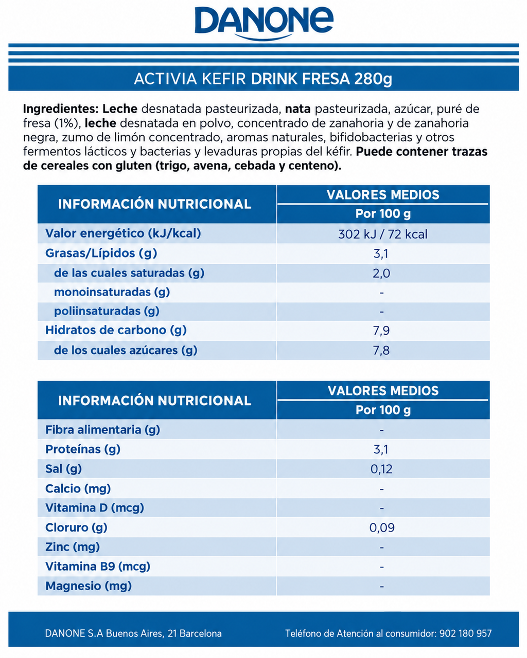 DANONE ACTIVIA KEFIR FRESA LIQUIDO 280ML