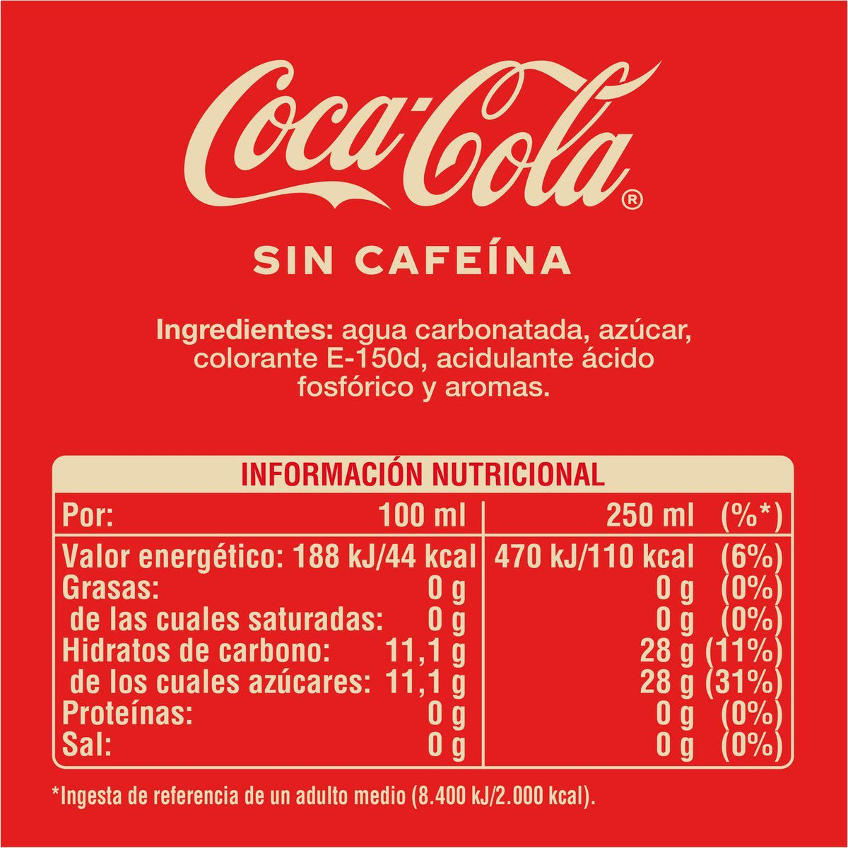 COCA COLA 2 LITROS SIN CAFEINA