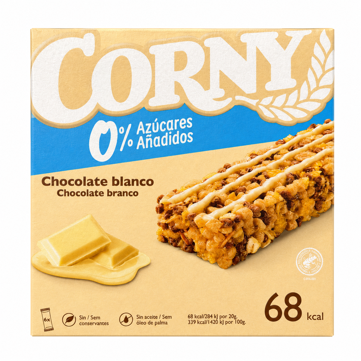 CORNY BARRITAS MUESLY LINEA CHOCOLATE BLANCO 6UNID.