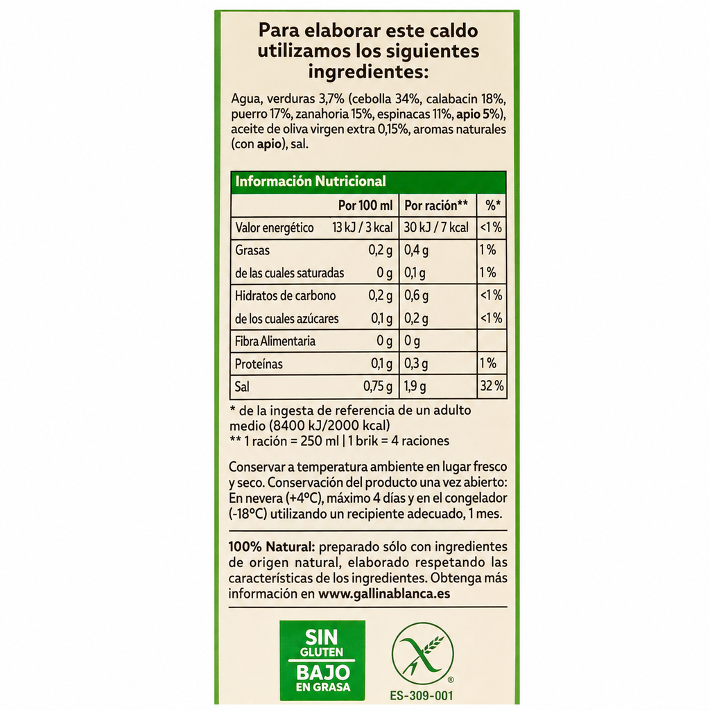 GALLINA BLANCA CALDO CASERO DE VERDURAS 1L