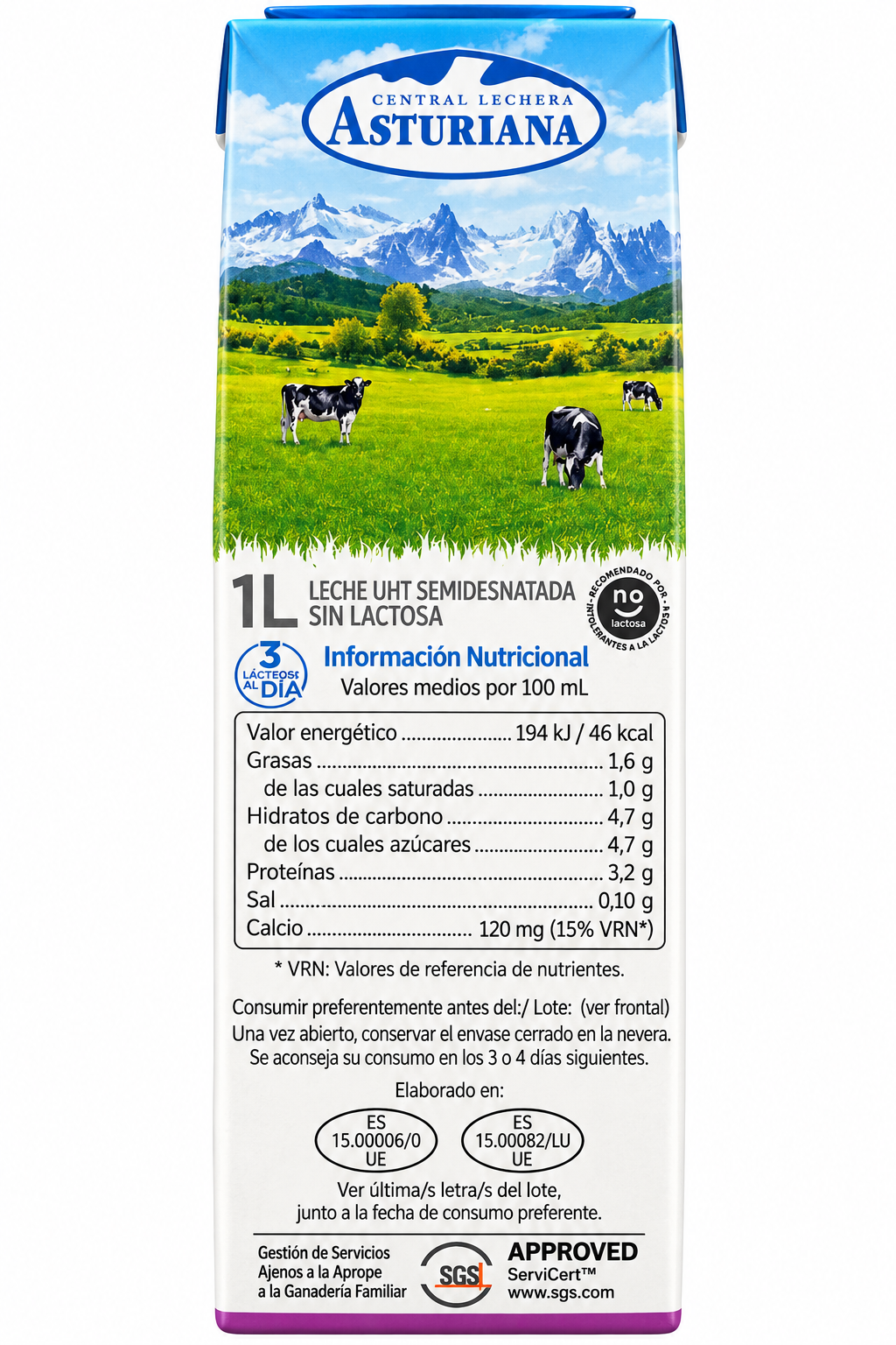 Asturiana Leche Semi S/lactosa 1l