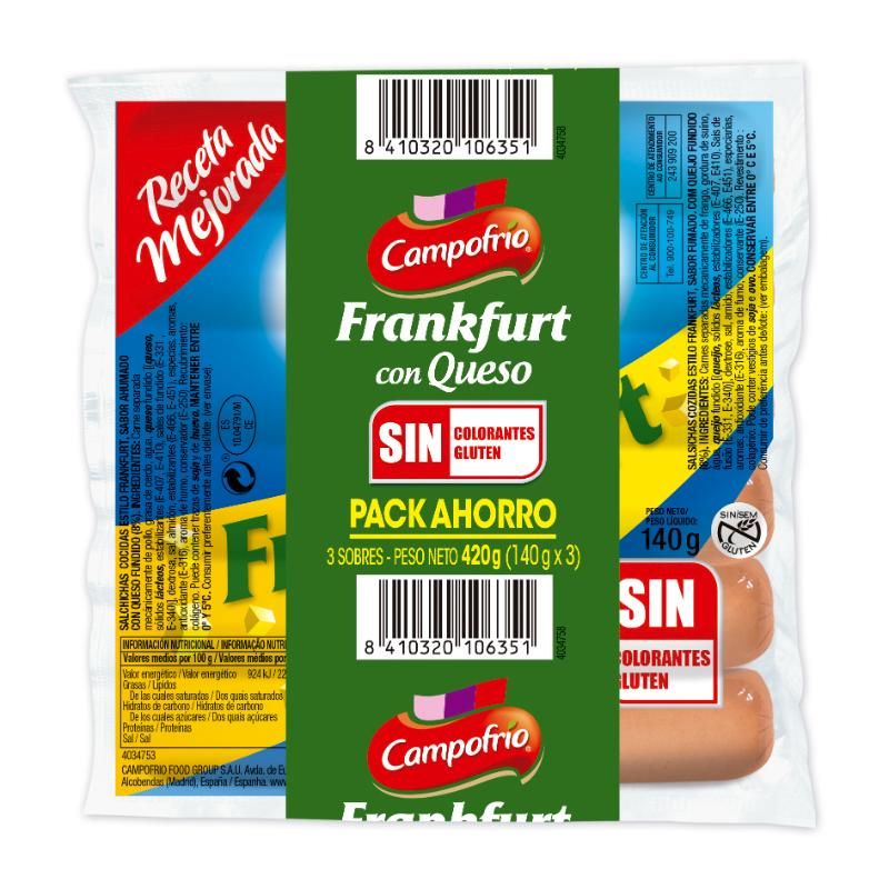 CAMPOFRIO SALCHICHAS FRANKFURT QUESO P-3 UN 420 GRS.
