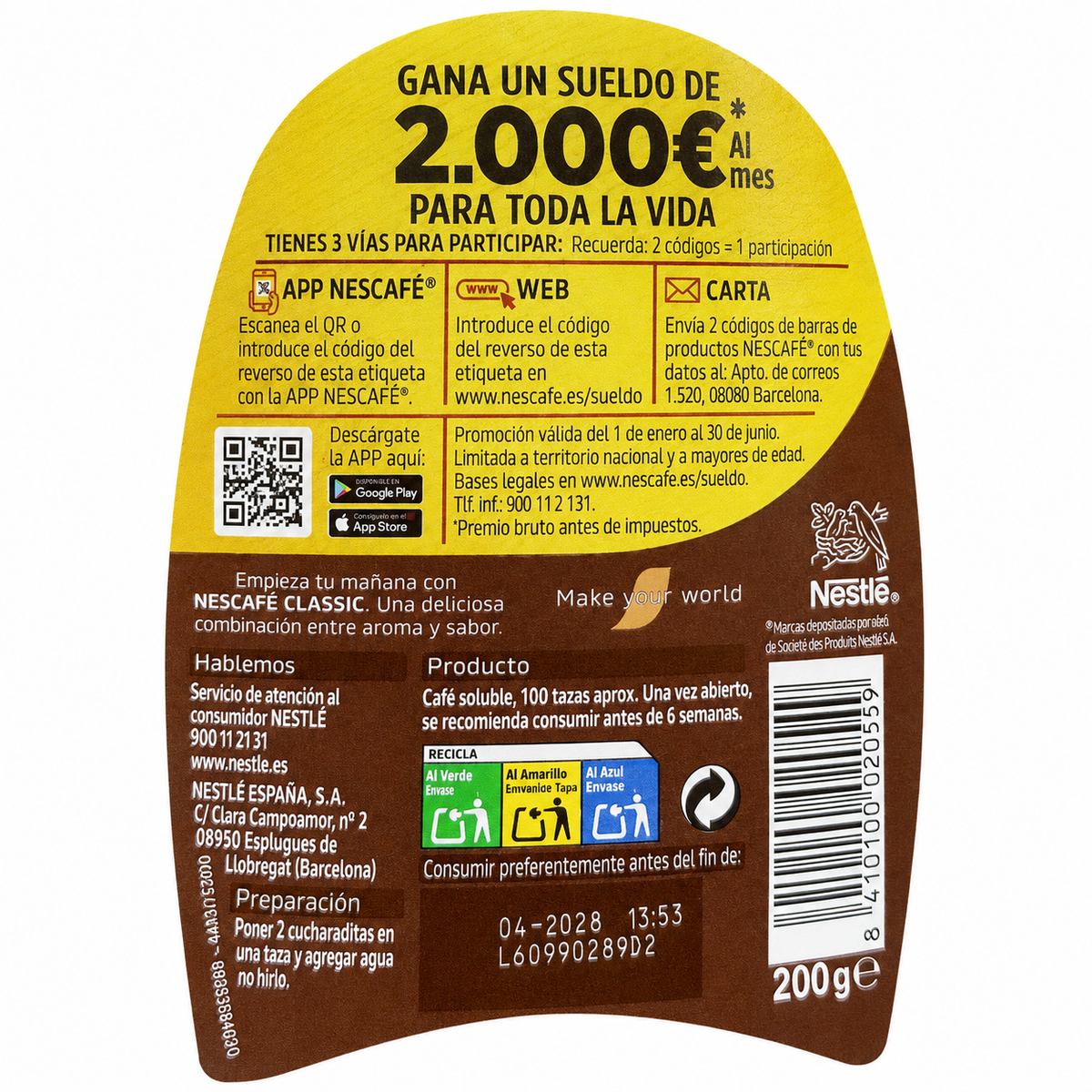 NESCAFE NATURAL BOTE 200GR