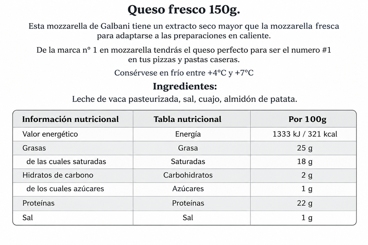 MOZZARELLA ESPECIAL PIZZA GALBANI 150 GR