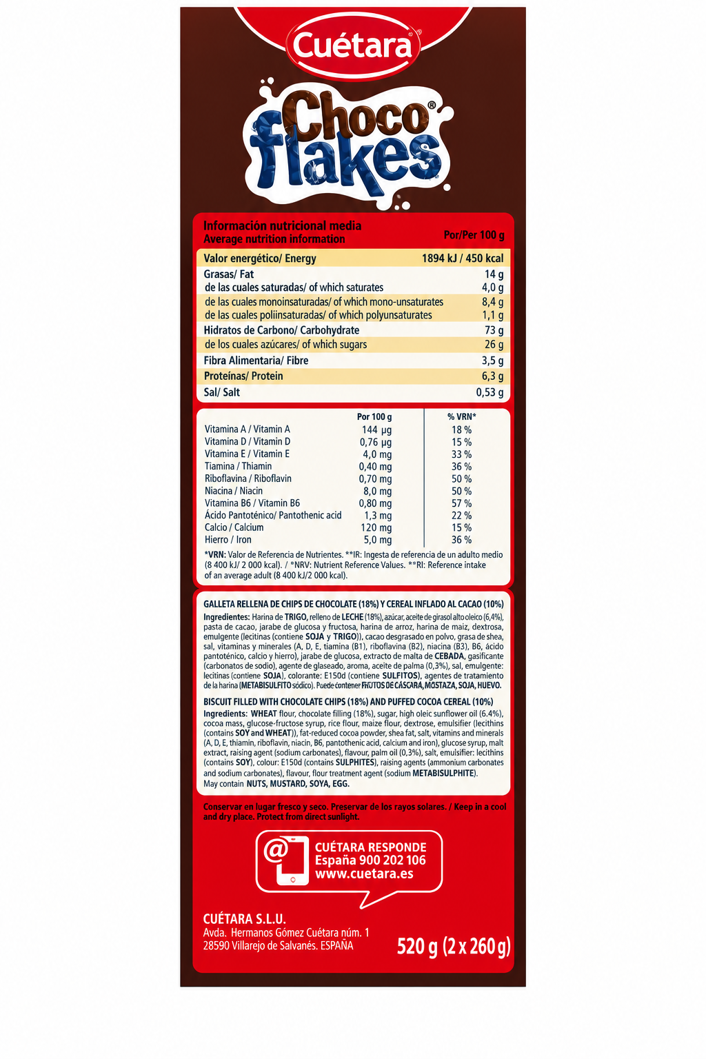 CUETARA CHOCOFLAKES 520GR