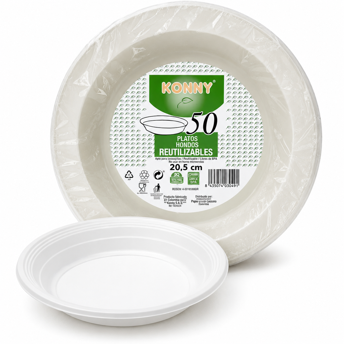 KONNY PLATO PLASTICO REUTILIZABLE LLANO 22CM 50U