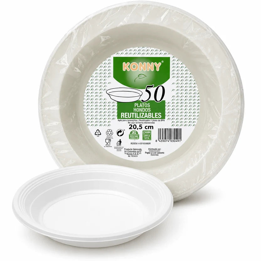 KONNY PLATO PLASTICO REUTILIZABLE POSTRE 17CM 50U