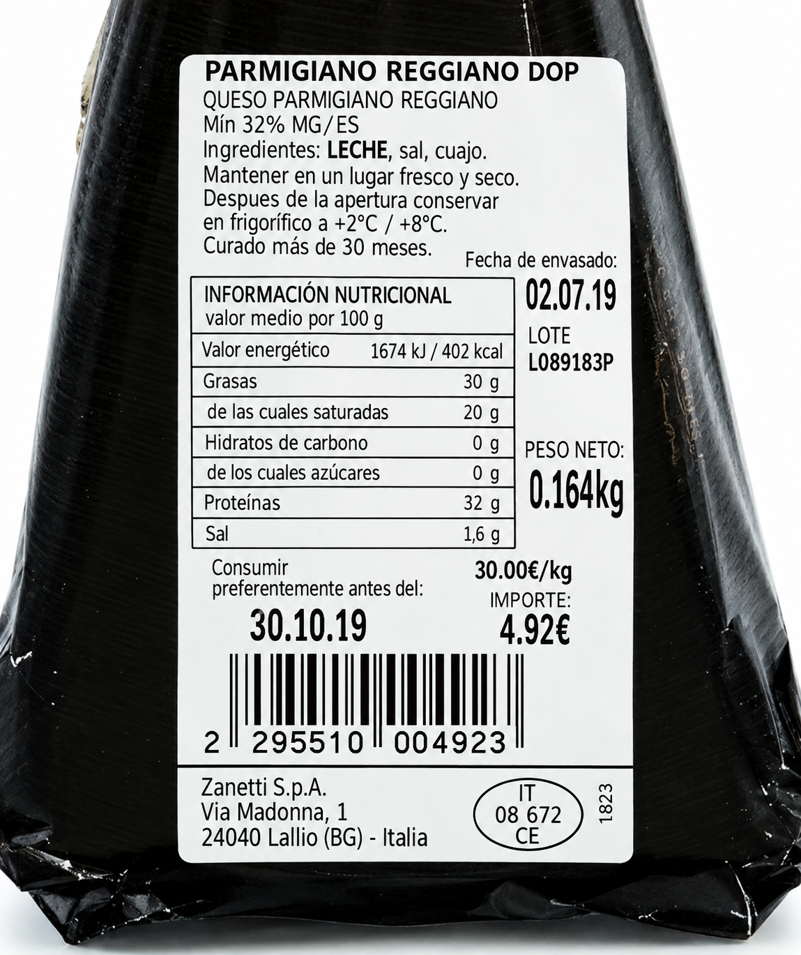ZANETTI QUESO PARMIGIANO REGGIANO PORCION 250GR