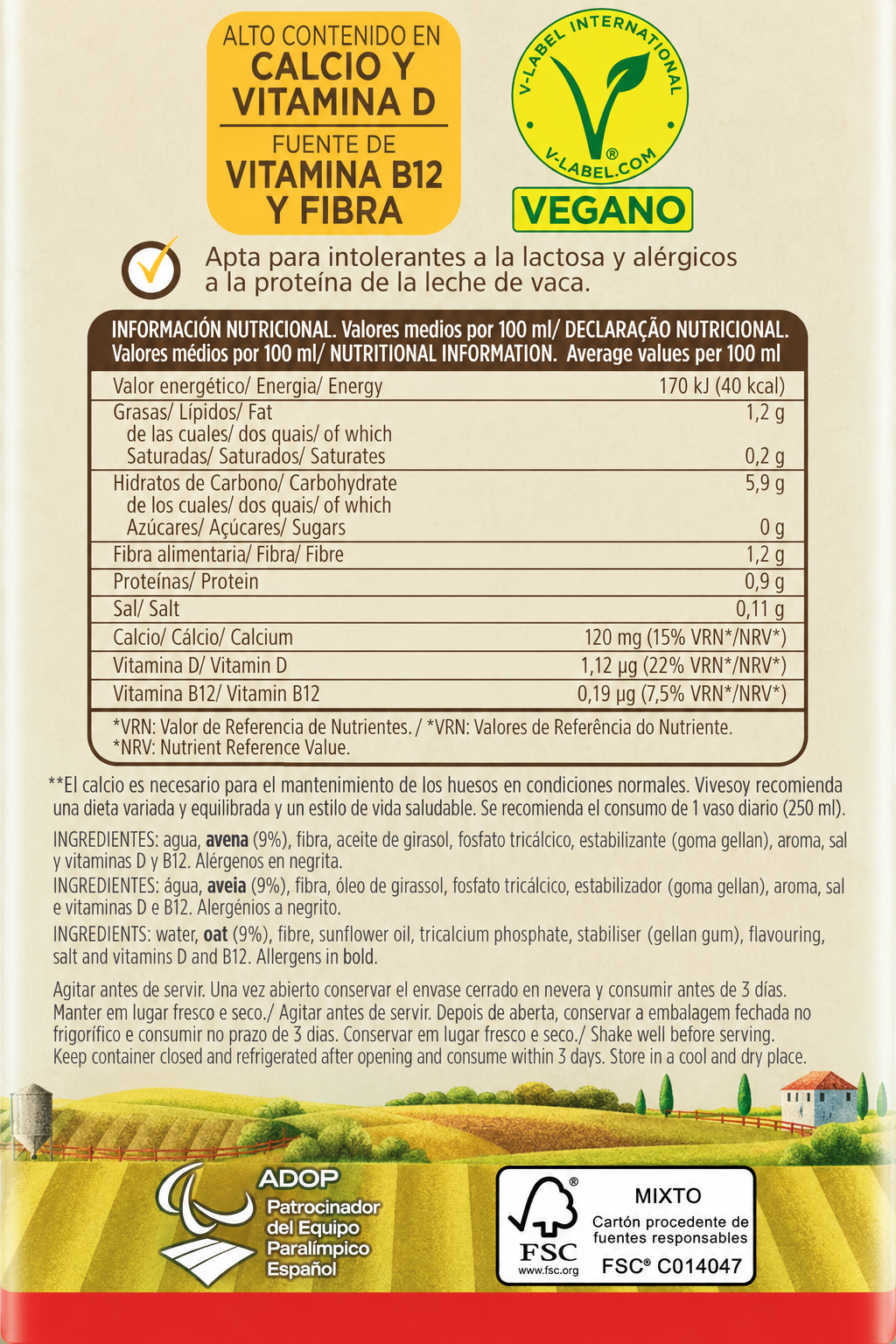 Pascual Vivesoy Avena Plus sin Azucar 1l