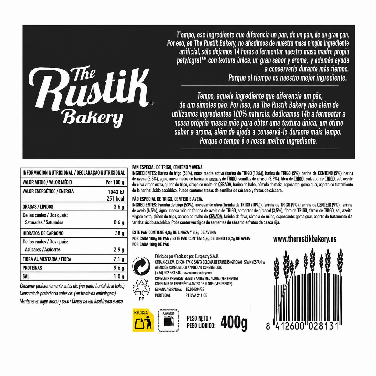 THE RUSTIK BAKERY M. MADRE Y CEREALES 400GR