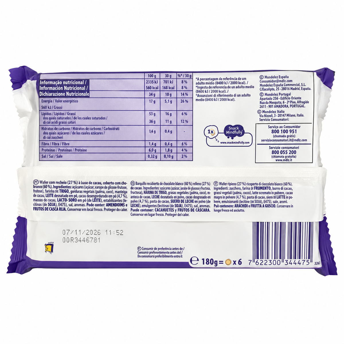 MILKA GALLETA CHOC.WAFER BLANCO 180 GRS