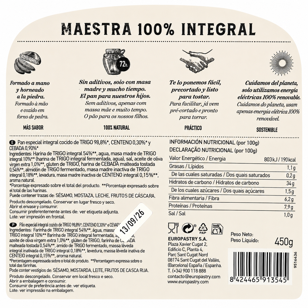 HOGAZA CLASICA MAESTRA 100% INTEGRAL 450GR