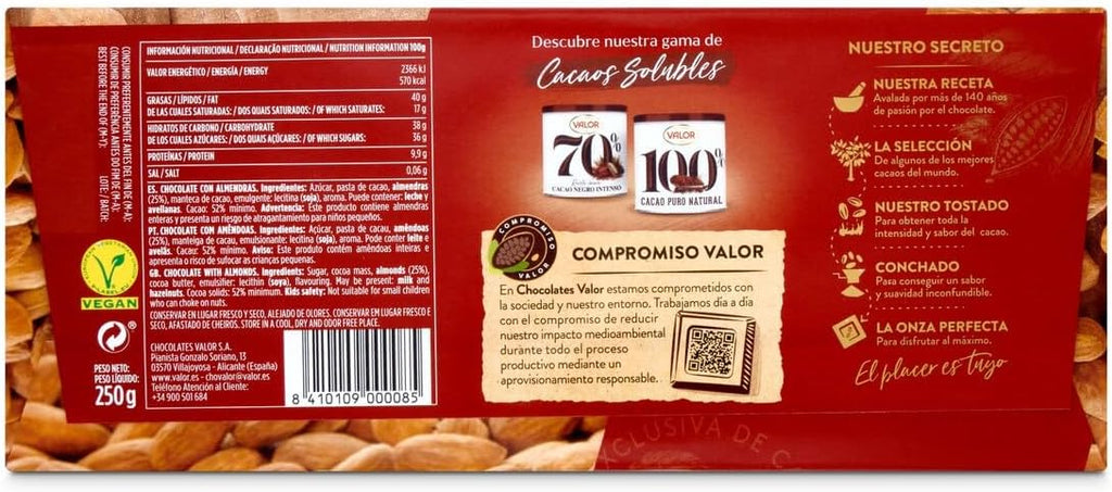 VALOR CHOCOLATE PURO ALMENDRAS 250G