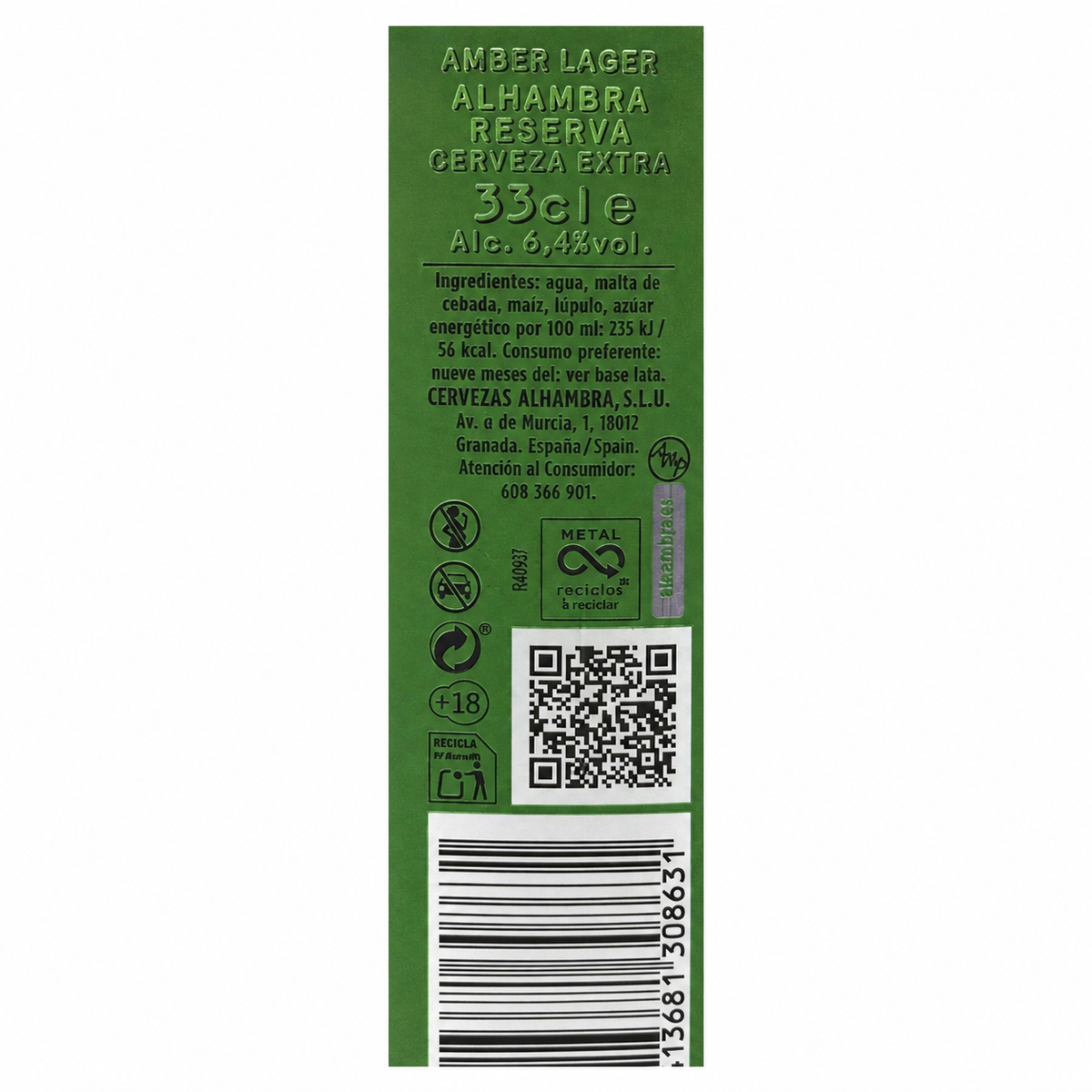 Cerveza Alhambra 1925 Lata 33 cl